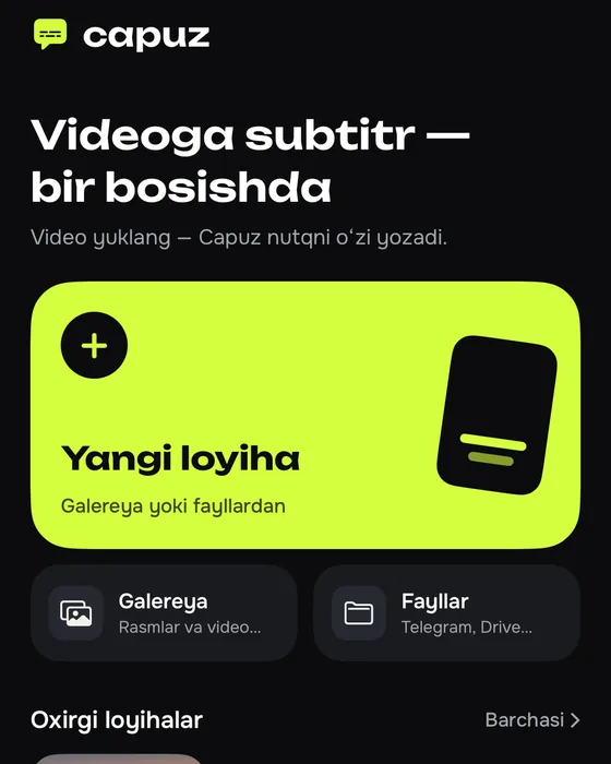 Capuz bosh ekrani: Yangi loyiha